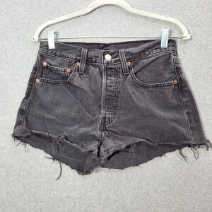 Levi's 501 Women Shorts 26 Black Denim Original‎ Cutoff Button Fly Inseam 3"
